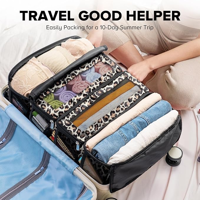 Suitcase Organizer, Travel Luggage Organizer Hanging Shelves Packing Cube Closet/Collapsible Portable Travel Organizer for Carry-on