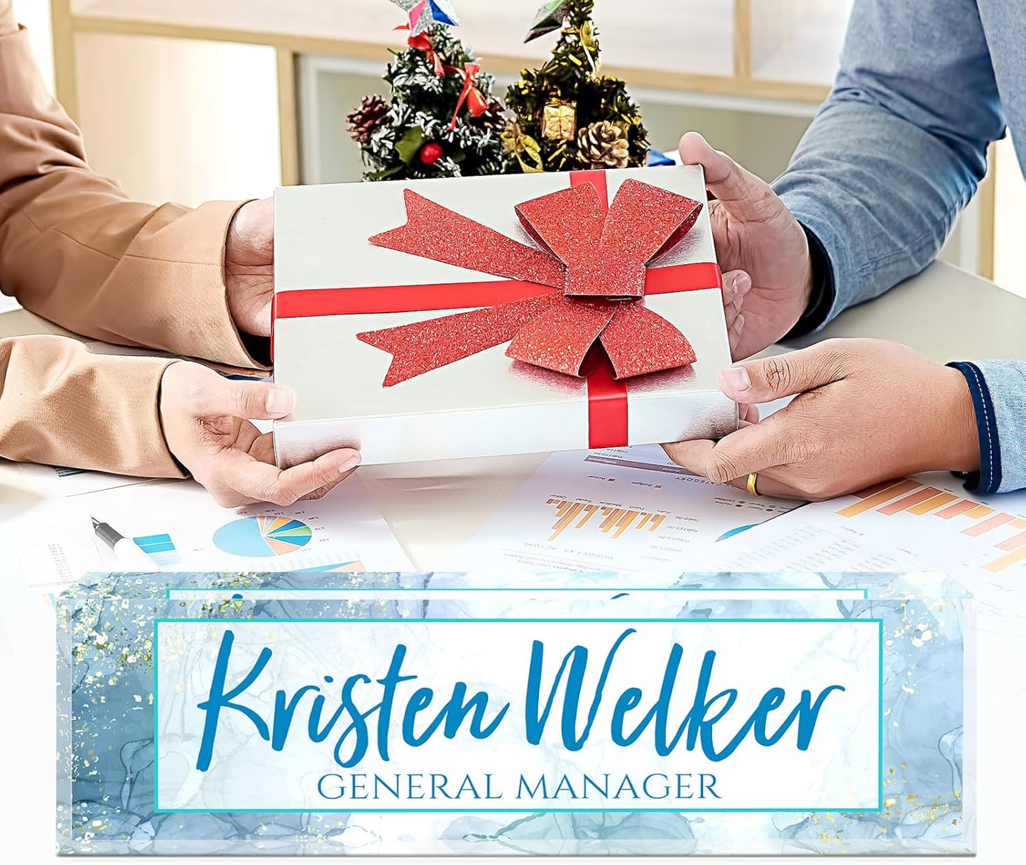 Name Plate for Desk, Desk Name Plate Personalized, Office Decor for Women Men, Acrylic Desktop Accessories, Office Appreciation Gifts for Boss Social Workers Nurse Teacher Employee (Blue Marble)