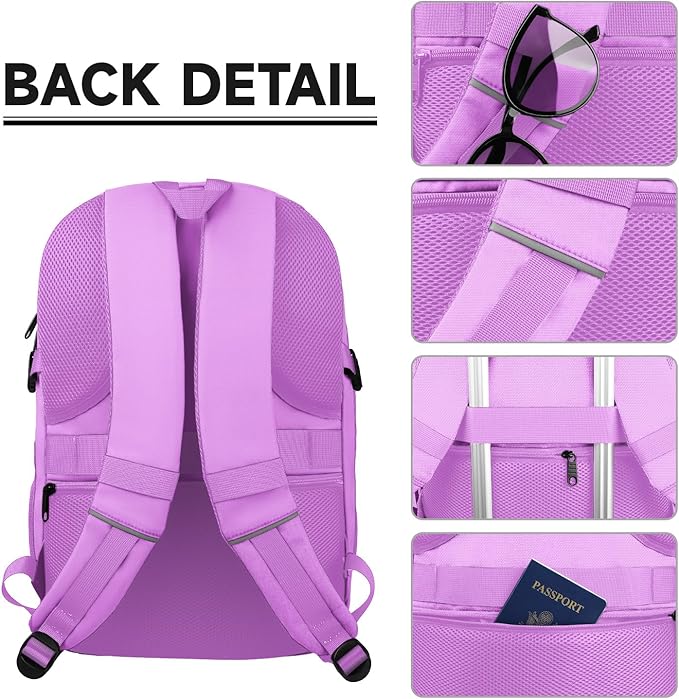Lapsouno Laptop Backpack, Travel Laptop Backpack, 15.6 Inch Carry on Backpack with USB Port, Anti Theft TSA Travel Bag for Women, College School Backpack for Women, Light Purple