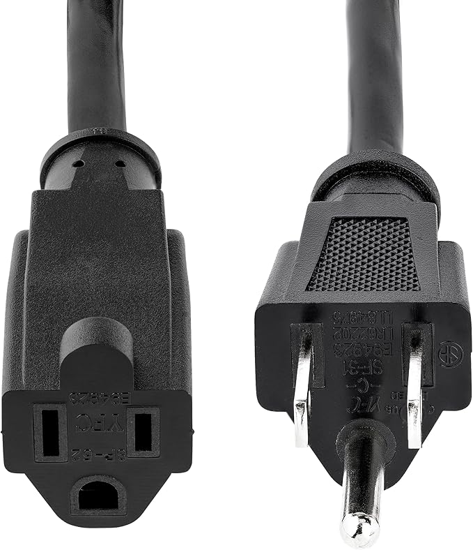 StarTech.com 6ft (1.8m) Heavy Duty Extension Cord, NEMA 5-15R to NEMA 5-15P Black Extension Cord, 15A 125V, 14AWG, Heavy Gauge Power Extension Cable, Heavy Duty AC Power Cord, UL Listed (PAC101146)