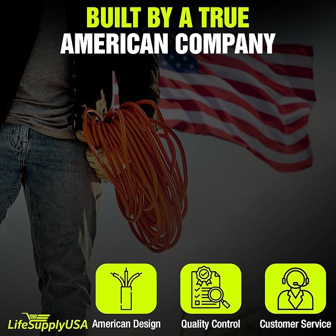 100ft Outdoor/Indoor Extension Cord 12/3 Gauge Extra Heavy Duty 3 Prong SJTW, Waterproof, Flexible Cold-Resistant Long Power Cord,15A 125V 1875W, Green by LifeSupplyUSA