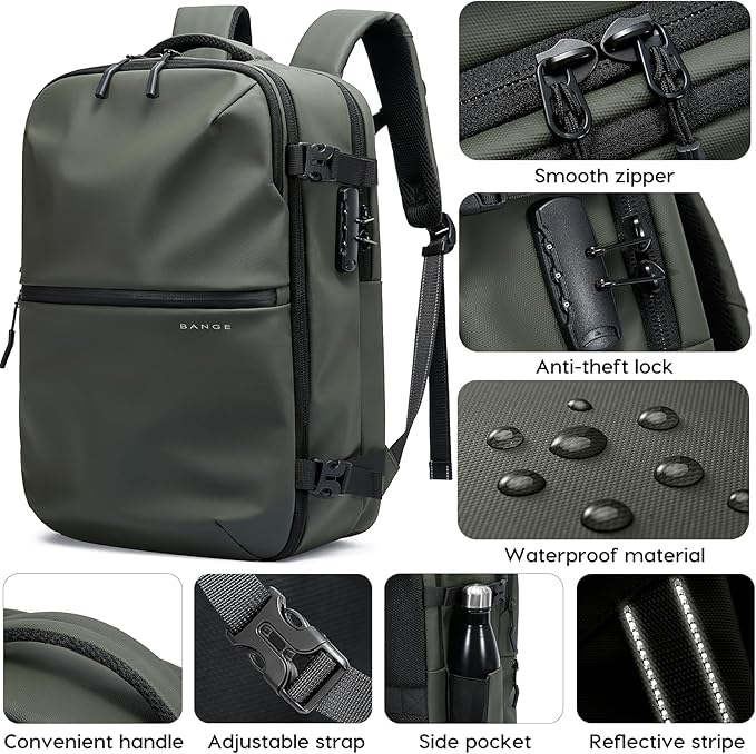 BANGE Travel Backpack with Vacuum Pocket and TSA lock version can hold 15.6 inch Laptop suitable Overnight Flight Approved Anti-theft Bag
