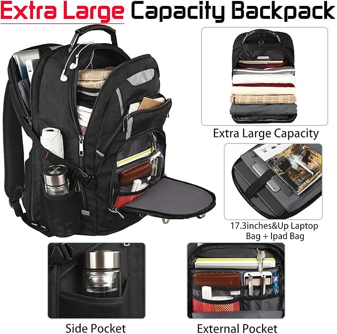 18.4 Laptop Backpack for Men, 55L-60L Extra Large Gaming Laptops Backpack with USB Charger Port, TSA Friendly Flight Approved RFID Anti-theft Pocket, Water Resistant Suiltable for Travel Business Work