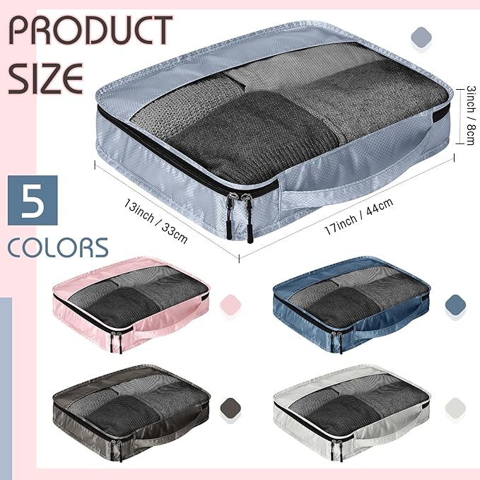 5 Pcs Packing Cubes for Suitcase Large Travel Cubes Carry on Luggage Organizer Bags for Clothes Accessories(L,Morandi)