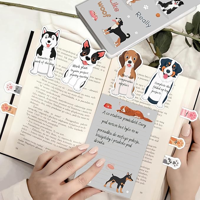 Dog Sticky Notes Set, 420 Sheets Cute Cartoon Animal Dogs Self-Stick Notes Pads Dogs Themed Memo Pads Dog Paw Page Markers Sticky Index Tabs for Home Office School Supplies