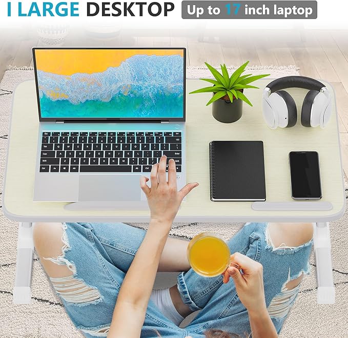 Slendor Laptop Desk Adjustable Laptop Stand Foldable Bed Table Portable Lap Desk Folding Notebook Stand Reading and Writing Holder Breakfast Tray with Drawer and Cooling Fan for Bed Couch Sofa Floor