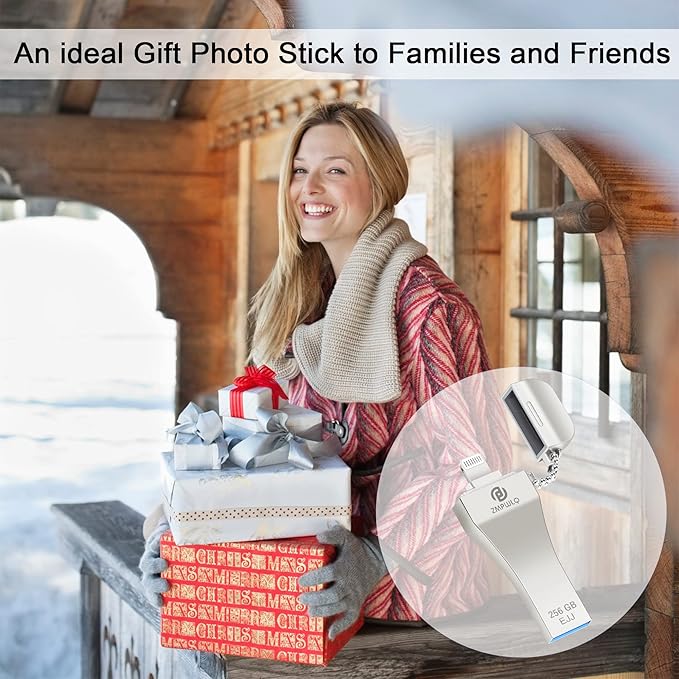 Photo-Stick for iPhone/iPad 256GB - Apple MFi Certified External Storage - USB Flash Drive for Backup & Transfer