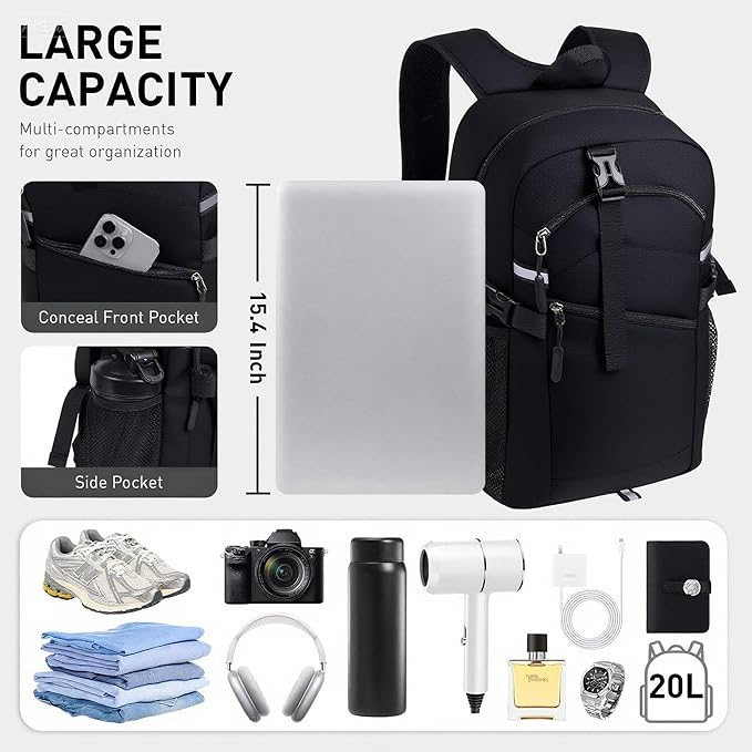 20L Lightweight Hiking Backpack for Men & Women – Small Travel Daypack with Phone Pocket – Durable & Compact for Hiking,Traveling,Camping,and Outdoor Adventure,Black