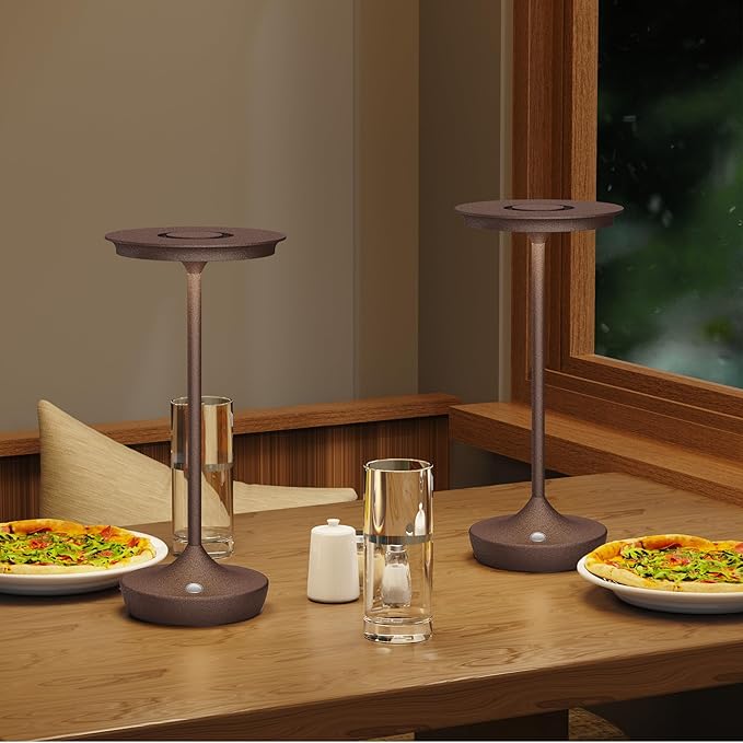 LED Rechargeable Cordless Table Lamps, Portable Outdoor Battery Operated Table Light 3 Color Stepless Dimming Table Lamp with Memory Function for Patio Restaurant Dining Room Rust