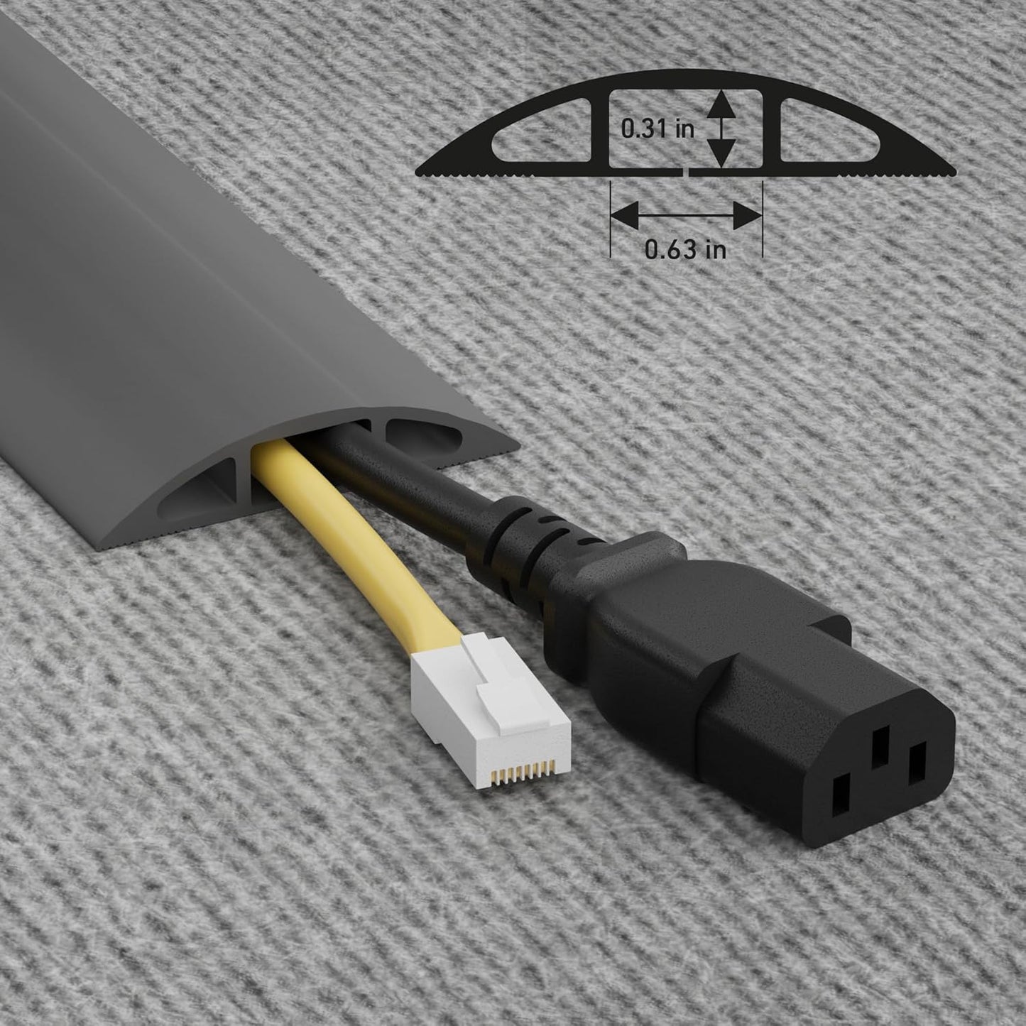 D-Line 6ft Floor Cord Cover, Cable Channel, Protect Cords, Prevent Trips - 0.63" W x 0.31" H - Gray