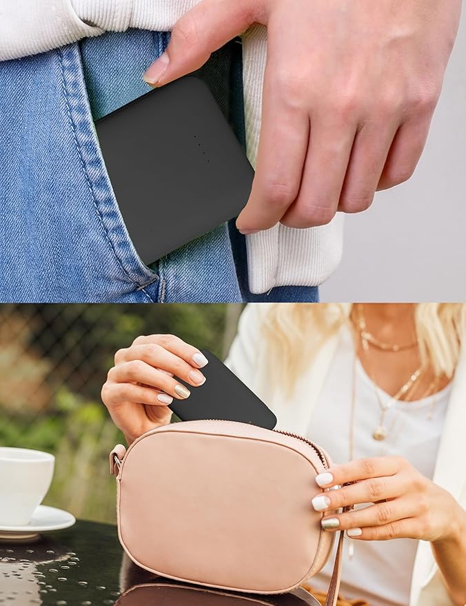 Power Bank, Slimmest 5000mAh Portable Charger with Built in USB-C Cables, USB C in&Out Charging Battery Pack, External Phone Powerbank Compatible with iPhone, Android, Black