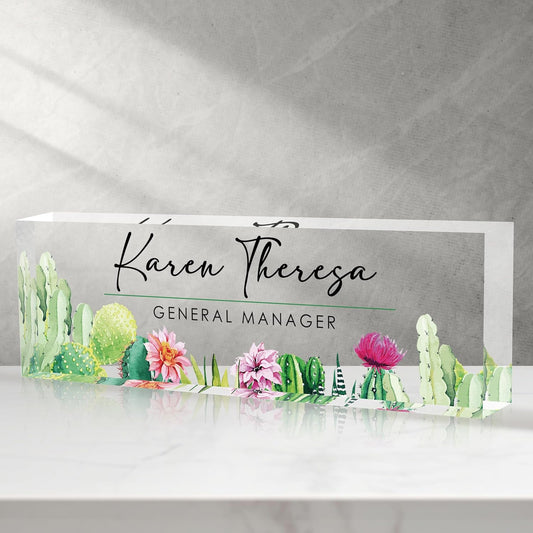 Custom Office Name Plate, Personalized Gifts for Women & Men, Appreciation Gifts for Employees, Office Desk Accessory (Cactus)