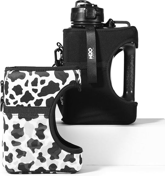 H2O Capsule Half Gallon Cube Square Water Bottle value pack - 2.2L Water Bottle with Strap, 2 Storage Sleeves, Straw Lid – BPA Free Reusable Sports Water Jug with Handle, (68 Ounce)