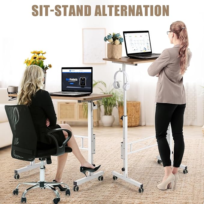 SIDUCAL Small Standing Desk Adjustable Height, Small Mobile Stand Up Desk with Wheels, Rolling Desk for Standing or Sitting, Portable Computer Desk for Walking Pad
