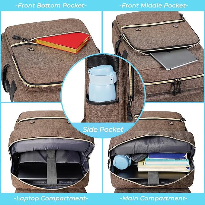 Ronyes Vintage Laptop Backpack for Women Men,15.6 inch Bookbag Casual Daypack with USB Charging Port for College Work, Brown Backpacks