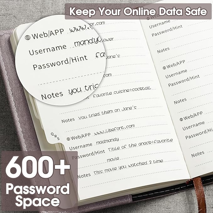 WEMATE Password Book with Lock, Password Book with Alphabetical Tabs 600+ Password Spaces, Password Organizer Logbook, Password Keeper for Computer & Website Logins (4.3X 6.18in) Pink