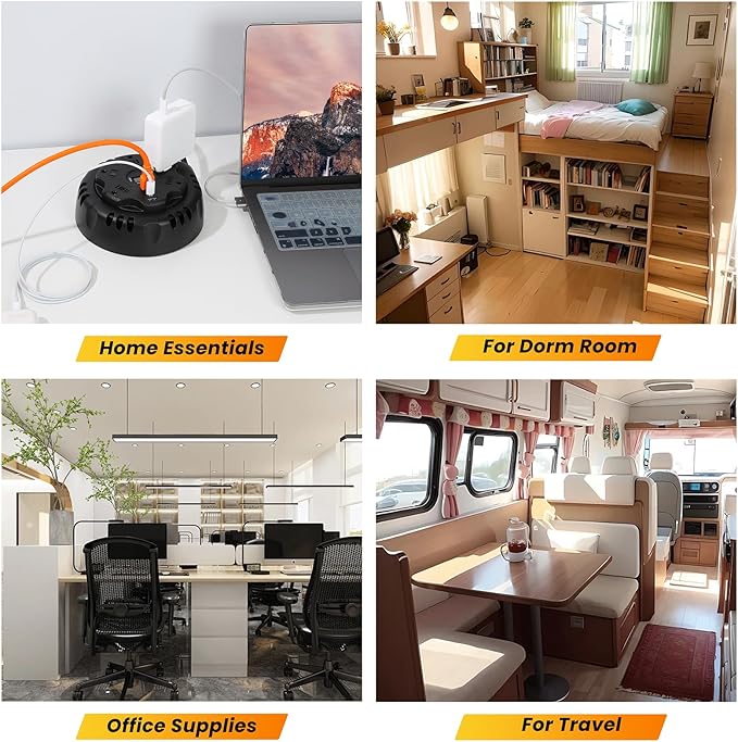 10ft Flat Plug Surge Protector Power Strip, Retractable Extension Cord with Multiple Outlets, 5 AC & 3 USB Charger(1 USB C Port), Desktop Charging Stations for Home/Office/Dorm Room