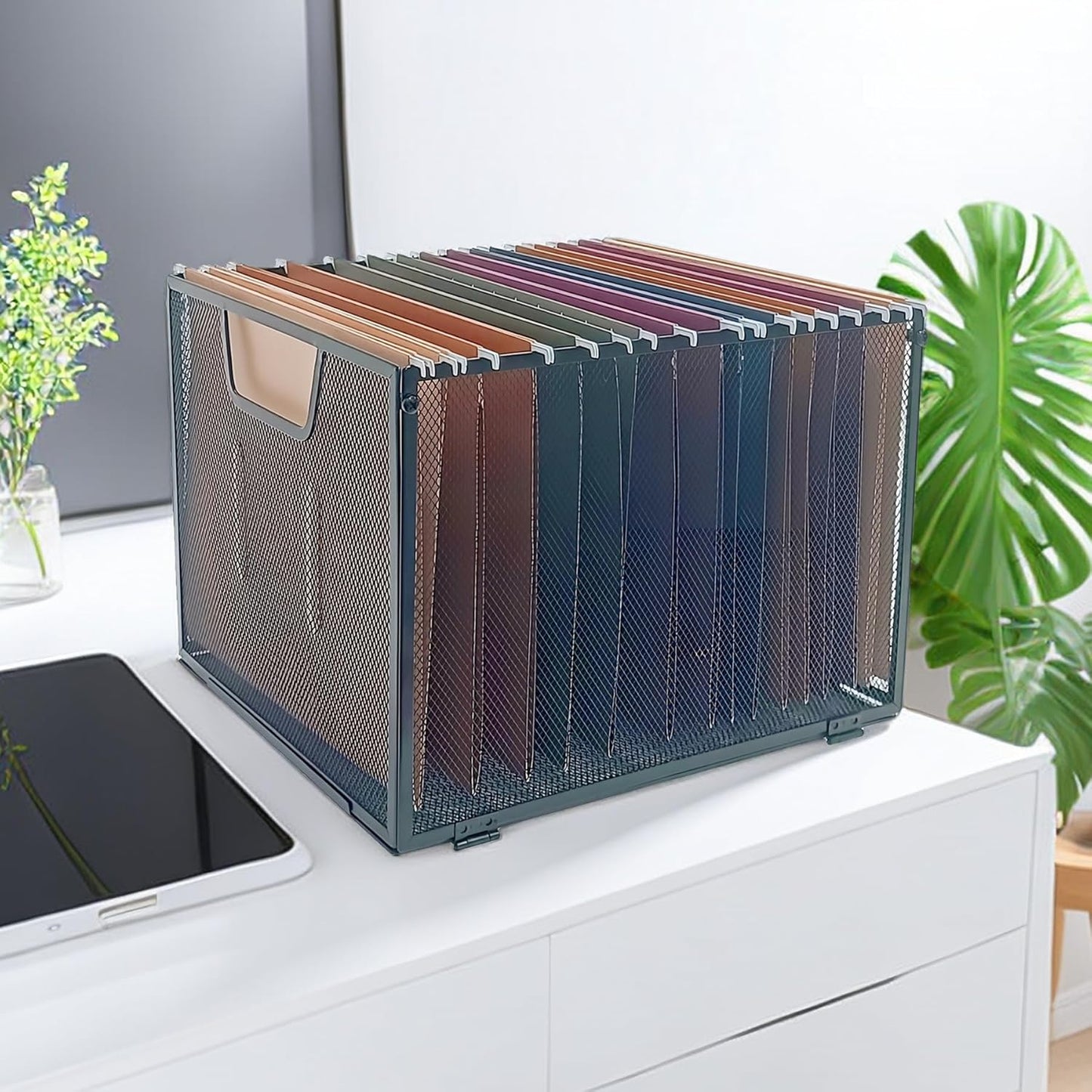 Metal Mesh File Baskets,Hanging File Folder Organizer,Office File Box,Letter Size,Black (2)