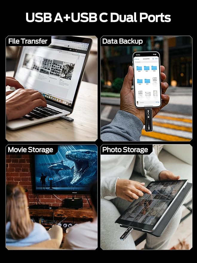 MOVE SPEED 2TB External SSD 560MB/s Read Speed, USB 3.2+USB C Dual Ports External Drive, Portable SSD 3-Stage Push-Pull Design for iPhone 15/16/17 Series/Mac/Android Phone etc