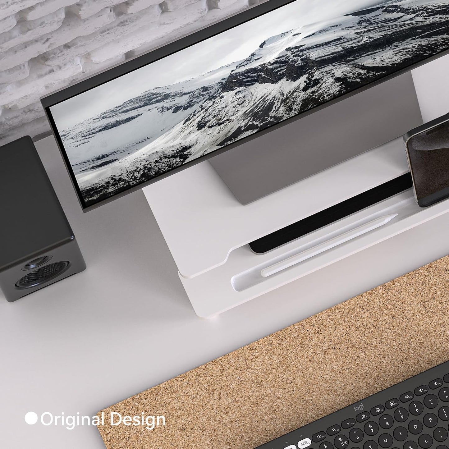 Monitor Stand Monitor Stand Riser for Desk,Wood Desk Shelf Storage Organizer with Phone Tablet Holder (16.5 Inch, White)