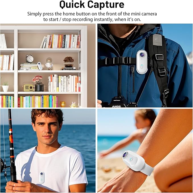 4K Mini WIFI Action Camera 128GB Thumb POV Portable Body Cam Wearable Video Recorder with IPX7 Waterproof Camcorder, Helmet Mount, Magnetic,Pocket Sport DV for Bike Cycling, Pet, Vlogging(White)