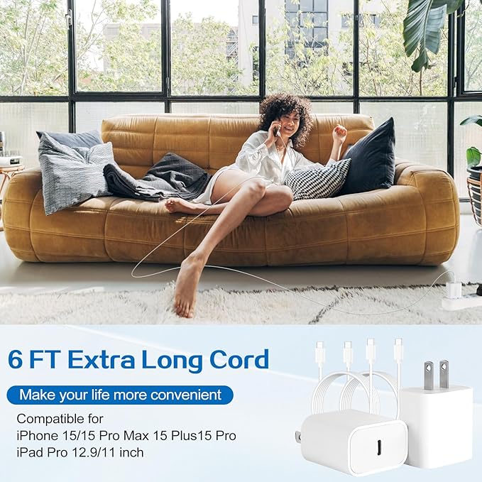 iPhone 17 16 Pro Charger Fast Charging,2Pack 20W Quick USB C Charger Block Type C Chargers Fast Charging,6FT USBC Charging Cable Cord for iPhone 17 Pro/17 ProMax/17 Air/16/16 ProMax/16e/15 Pro/15 Plus