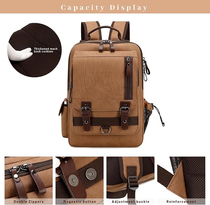 Lanola Water-resistant Canvas Backpack with Anti-Theft Pocket, Daypacks Fits 15.6 Inch Laptop for Men Perfect for Work, Travel, Daily Use (Black)