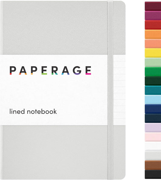PAPERAGE Lined Journal Notebook, (Light Grey), 160 Pages, Medium 5.6 in x 8 in - 100 GSM Thick Paper – Hardcover Journaling Notebook for Work, School & Note Taking