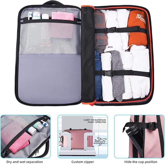 Travel Backpack for Women, 50L Carry On Backpack, Expandable Flight Approved Water Resistant Luggage with 3 Packing Cubes & USB Port, Laptop Backpack Fits 17.3 Inch Notebook