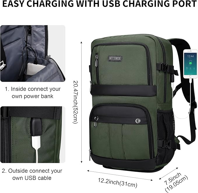 WITZMAN Carry on Travel Backpack for Men Women Laptop Backpack with USB Charging Port Airline Approved(B683 Army Green)