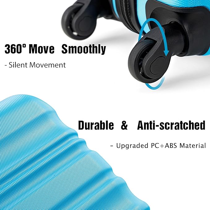 LONG VACATION 6 Piece Luggage Set Carry on Suitcase with ABS+PC hardshell, Spinner Wheels & YKK Zipper TSA Lock (SKY BLUE, 6 piece set)