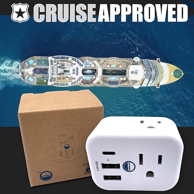 Cruise Approved Power Strip Non Surge Protector for Cruise Ship Multi Plug, 6 Outlets, 2 USB-A, 1 USB-C, & 3 AC Outlet for Carnival, Celebrity, Princess, Norwegian & Major Lines in 2025 & 2026