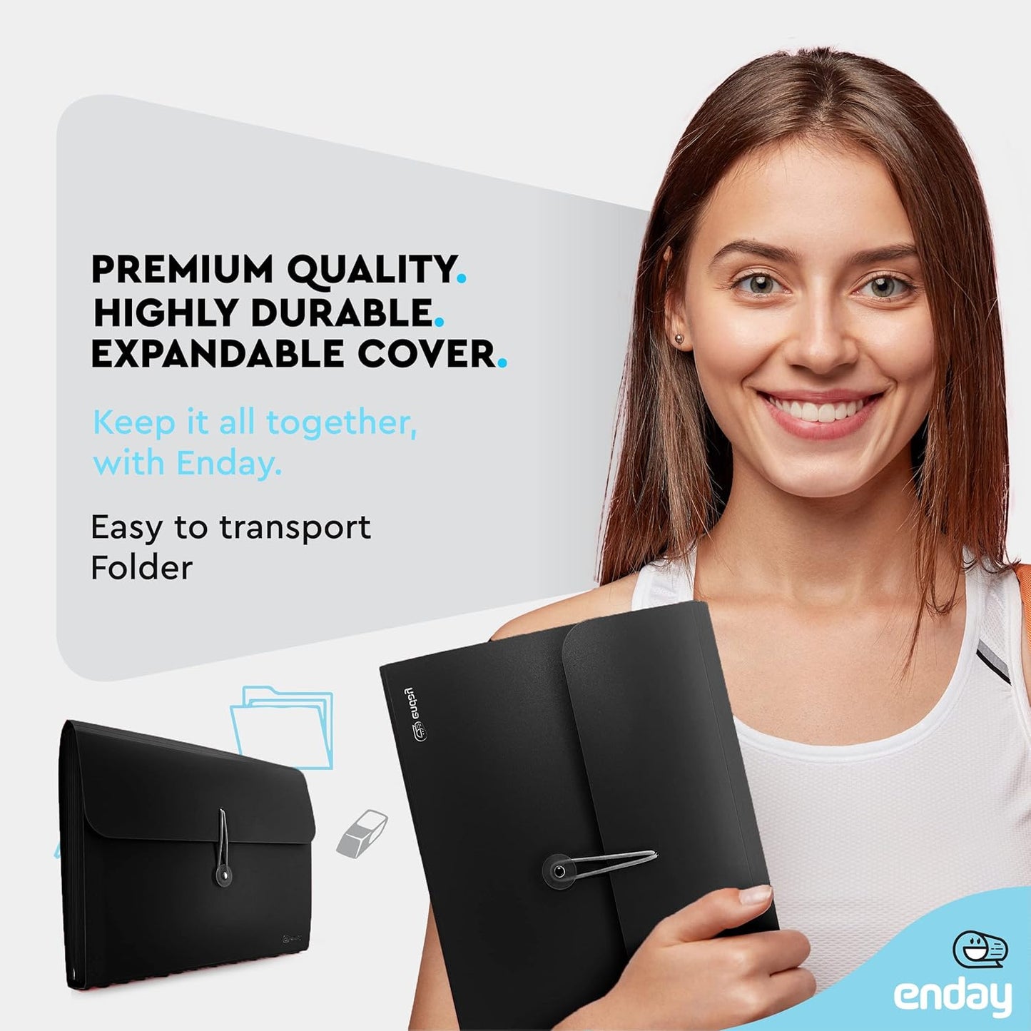 Accordion File Organizer Black, 13 Pocket Expanding File and Cover Folder with Labels, Plastic Portable Desktop Letter A4 Paper – by Enday