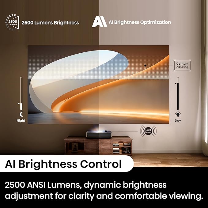 Hisense PT1 Ultra Short Throw Triple Laser Projector, 4K UHD, Google TV, 80'' - 150'', 2500 Lumens, 3000:1 Contrast, IMAX Enhanced, Dolby Vision & Atmos, 3D, 240 High Refresh Rate