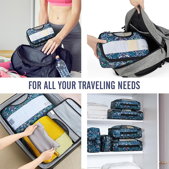 Veken 8 Set Packing Cubes for Travel Essentials, Suitcase Organizer Bags in 4 Sizes, Carry-On Luggage Accessories with Large Laundry & Hanging Toiletry Bag, Must-Have for Airplane, Road Trip & Camping