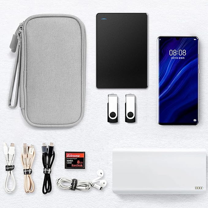 Skycase Electronic Organizer Travel Case - Waterproof Travel Cord Pouches for Organization, Cable Organizer, All-in-One Double Layers Storage Bag for Accessories, Charger, Cable, Grey-1