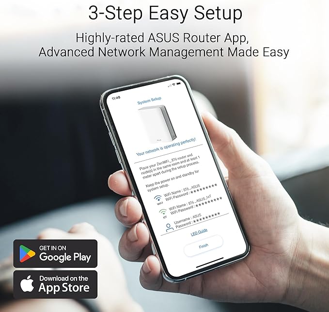 ASUS ZenWiFi BT6 Tri-Band WiFi 7 Mesh, 9.4 Gbps, 5800 sq.ft. (2pk), 2.5G WAN Port, Security and Parental Controls Included, Smart Home Master SSIDs, 4G & 5G Mobile Tethering- BT6 (W-2-PK)