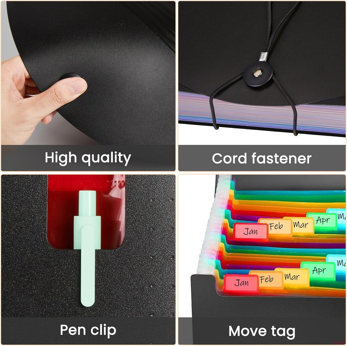 Sooez 24 Pockets Expanding File Folder with Blank Labels, According File Organizer with Expandable Cover, Desktop Accordion Folders Letter A4 Paper Document Storage Organizer, White