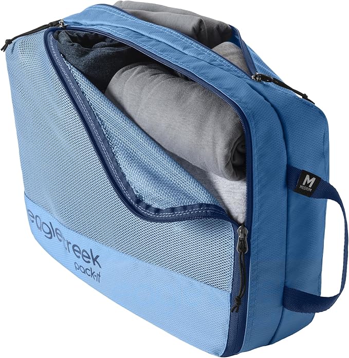 Eagle Creek Pack-It Reveal Carry-On Set - Compression Cube S (2x) & M (1x) & Clean/Dirty Cube M - Angled Zipper Stackable Carry-On Packing Tubes - Travel Essentials - Blue Dawn