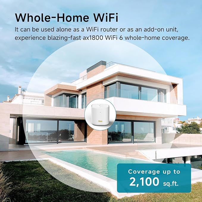 DBIT AX1800 WiFi 6 Whole Home Mesh Wi-Fi System, Dual-Band Coverage up to 2,100 sq. ft. and 150 Devices, Standalone Router or Mesh Add-On Node, 2 Gigabit Ports per Unit, Easy Setup (D-MAX5, 1-Pack)