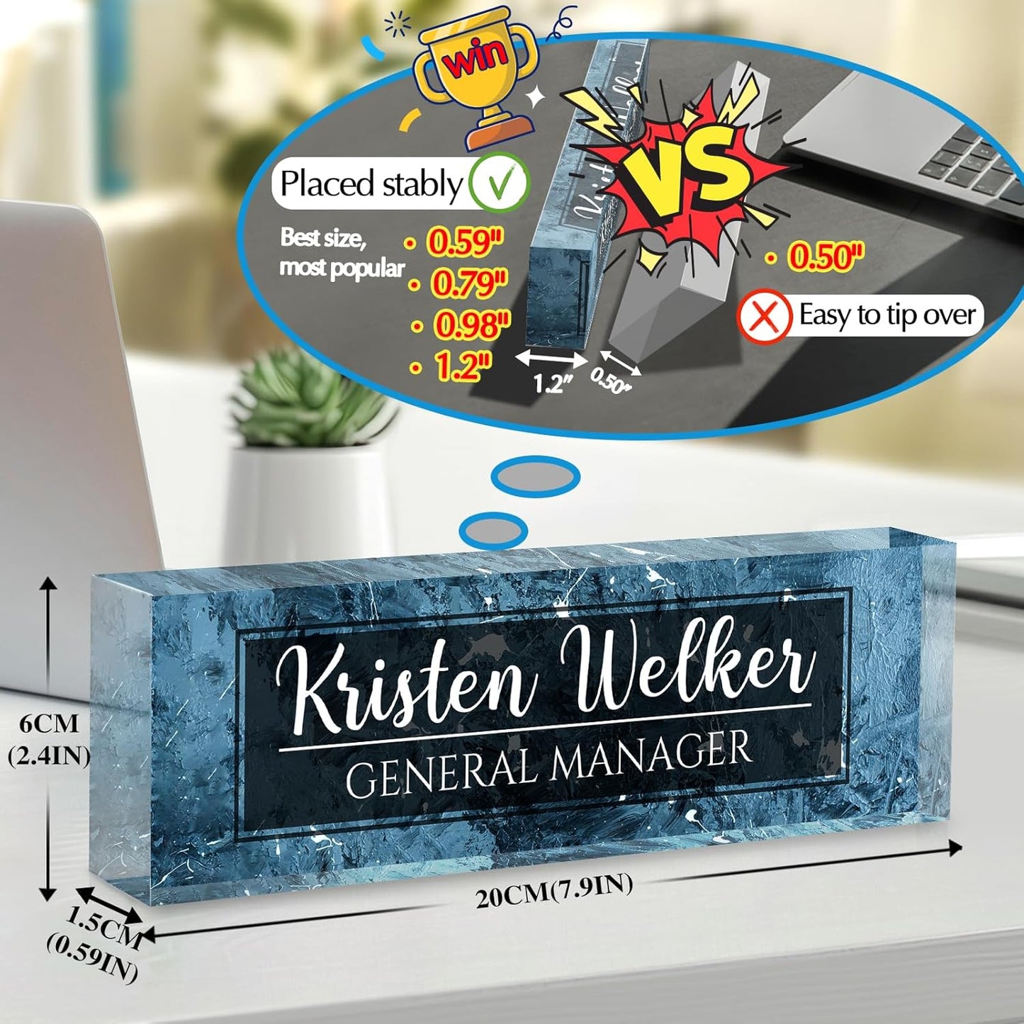 Personalized Name Plate for Desk - Custom Engraved Name Plates for Man - Boss Day Gifts for Boss - Acrylic Office Decor Appreciation Gifts for Teacher Nurse Coworker Social Worker (Blue)