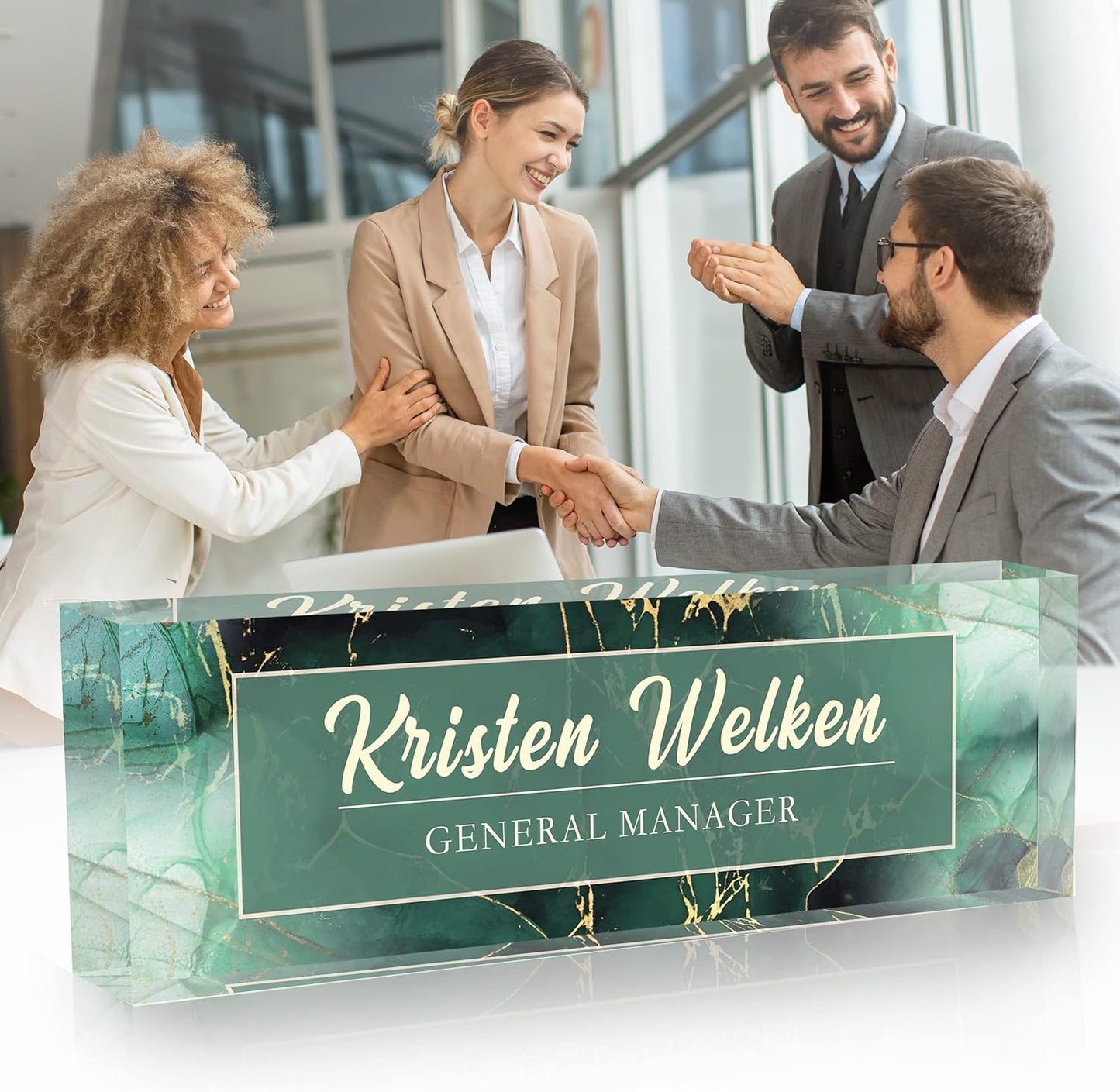 Acrylic Name Plate Personalized, Teacher Name Plates for Desks Classroom, Gifts for Teacher Boss Employee Appreciation Office Desk Decor (Green Marble1)