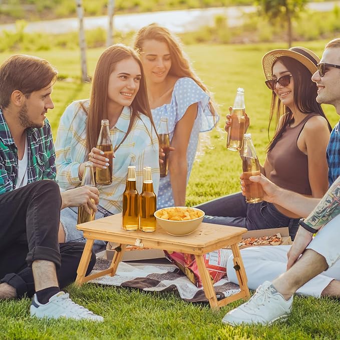 Bamboo Laptop Desk, Folding Adjustable Lap Tray Table with Drawer, Portable Lap Desk for Working, Reading, Breakfast on Sofa, Couch, or Floor