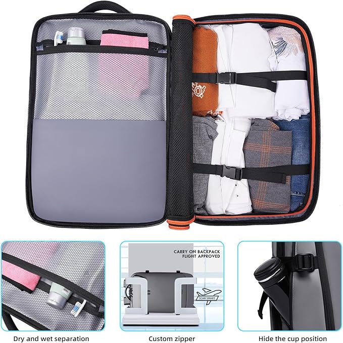 Laptop Backpack for Women, 50L Carry On Backpack Men, Expandable Flight Approved Water Resistant Luggage with 3 Packing Cubes & USB Port, Travel Backpack Fits 17.3 Inch Notebook