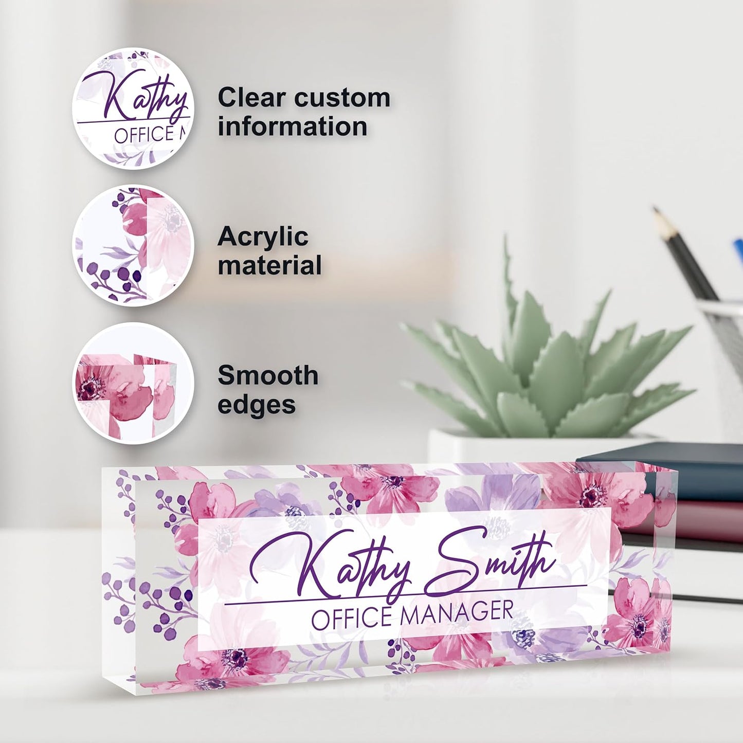 Personalized Name Plate for Desk, Custom Desk Name Plate, Acrylic Name Plate Office Desk Accessories, Personalized Office Gifts for Coworkers Teachers, Employee Appreciation Gifts (A-WaterColor4)