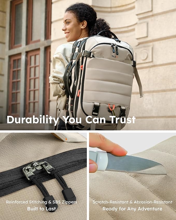 Tolaccea Carry on Travel Backpack, TSA Friendly Flight Approved Laptop Backpack Duffle Bag for Men Women with Dual Laptop Storage for 17.3", USB Charging Port, Business Rucksack 40L-50L Expandable