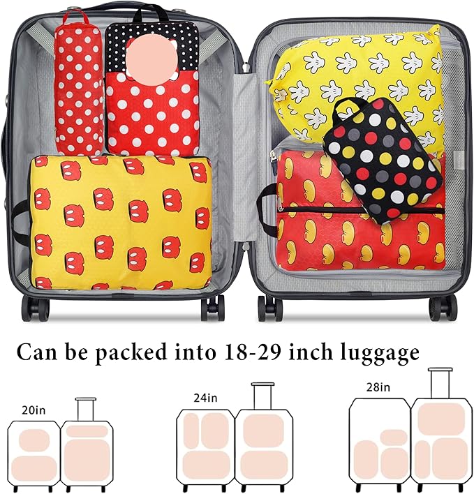Compression Packing Cubes for Travel, 6 Set Red Dots Luggage Organizer, Lightweight Waterproof Expandable/Compression Bags Smell Proof Travel Packing Cubes for Suitcases