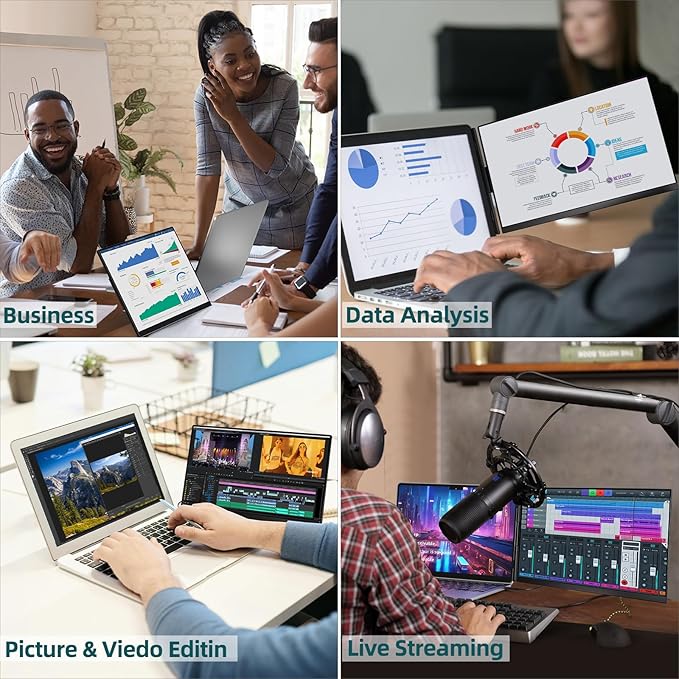 Laptop Screen Extender Dual Monitor - 15.6" Portable Monitor 85% NTSC IPS 1080P FHD Detachable Screen Extended Extra USB-C/HDMI Port Compatible with Wins Mac Dex Chrome Fits 13"-17" Laptops