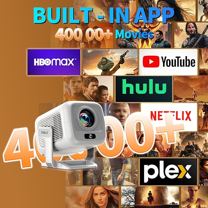 Mini Projector 1080P, Projector 4K Full HD, Smart Projector Featuring Auto Focus & Keystone Correction with Built-in Apps, Portable Projector WiFi 6 & Bluetooth 5.4 180° Rotation for Phone/Tablet/HDMI