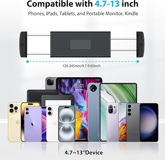 Tablet Desk Stand Holder, Extendable Arm Table Mount for iPad, Aluminum 360° Rotating Bracket with Metal Base, Compatible with 4.7-13 Inch Tablets, Phones, Samsung Galaxy, Kindle Fire HD